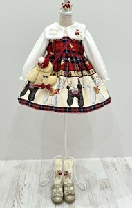 ◆シャーリーテンプル◆ブリティッシュプードルプリントジャンパースカート＆セーラーカラーブラウス◆アカ◆120◆美品◆ ShirleyTemple◆