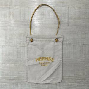 名作 HERMES エルメス アリーヌ GM ショルダー バッグ SHOULDER BAG ロゴ トート LOGO TOTE キャンバス ナチュラル x イエロー 系