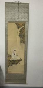 掛軸 掛け軸 模写 美術品 古画 古美術品　日本画 中国画　　書画 観音 観童観音? 縦200cm 横54cm 作者不明/規1