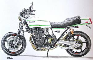 原画です。カワサキ　KZ1000ＭｋⅡ　水彩画　バイクイラスト