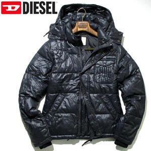 美品▼ ディーゼル　中綿　フード付き　ブルゾン　パテッドジャケット　エコ ダウン　黒　ブラック　Mサイズ　DIESEL　2WAY　ナイロン