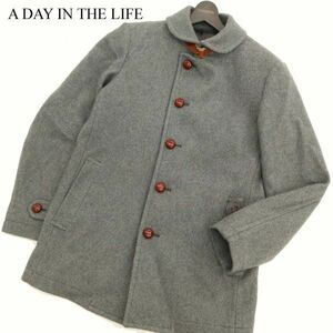 A DAY IN THE LIFE ユナイテッドアローズ 牛革使い★ メルトン ウール ショールカラー コート Sz.M　メンズ グレー　C3T11257_C#N