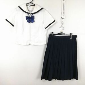 1円 セーラー服 スカート リボン 上下3点セット 170A 大きいサイズ 夏物 柄1本線 女子 学生服 福岡自由ヶ丘高校 白 中古 ランクC NA9795