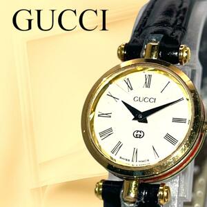 【新品電池】 グッチ GUCCI シェリーライン ラウンド クォーツ 腕時計 a349