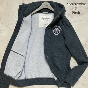 美品/希少XXL★ アバクロンビー&フィッチ Abercrombie&Fitch スウェット ジャケット パーカー フード ブルゾン 大きいサイズ グレー メンズ