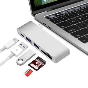USB-C 5in1カードリーダーUSB3.0/USB2.0 ハブ付 Cメス給電ポート付アダプタ USB3.1 Type C to SD/SDHC 銀