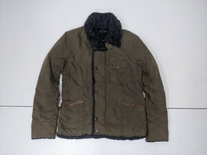 17．ジョンブル JohnBull TOURSER JACKET 中綿入り ミリタリージャケット 裏ファイクファー レディースL カーキ黒系410