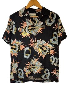 WACKO MARIA◆JAMAICA FLOWER S/S HAWAIIAN SHIRT/アロハシャツ/S/レーヨン/BLK/総柄