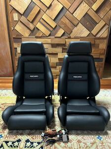 【シートヒーター有】レカロ RECARO 2脚セット LS-L 黒フェイクレザー張り替え 張替 ブラックシングルステッチ 両側ダイヤル