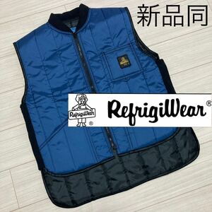 新品同様■Refrigiwear リフリジウェア■キルティング ワーク ベスト L ネイビー ブラック 中綿 撥水コーティング サイドニット