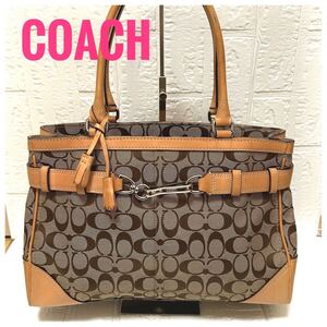 COACH コーチ　トートバッグ　シグネチャー柄　キャンバス×レザー