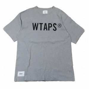 美品 21SS ダブルタップス WTAPS BANNER S/S COTTON. TEE Tシャツ 半袖 ロゴ プリント カットソー 4 グレー 211ATDT-CSM15/5 メンズ