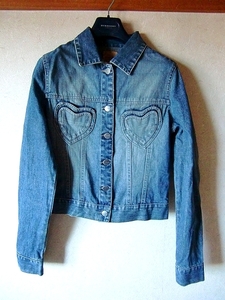 美品 ☆JILLSTUART jeans ジルスチュアート☆Gジャンデニムジャケット サイズ2 ライトインディゴブルー ハート形ポケット2つ 100％COTTON