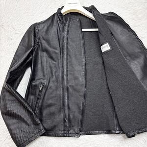 【極美品XXXLサイズ!!!】現行 ARMANI COLLEZIONI アルマーニコレッツォーニ ライダース レザージャケット ラムレザー 羊革 エンボス加工 黒