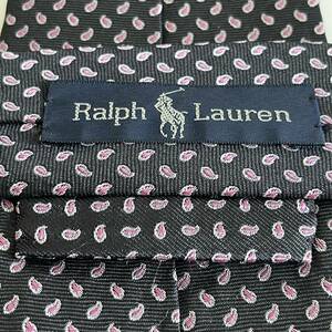 RALPH LAUREN（ ラルフローレン） 黒ピンク勾玉ドットネクタイ