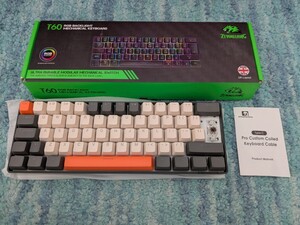 0701u2216　ZIYOULANG T60 メカニカル式ゲーミングキーボード 茶軸 有線接続 テンキーレス 62キー 60%小型コンパクト ミルクセーキ