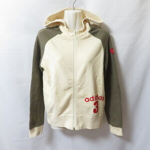 古着 レディースM adidas/アディダス スウェットパーカー ジップ フード スポーツ カジュアル ベージュ/レッド/ブラウン 477865