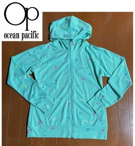 ★Ocean pacific オーシャンパシフィック★アクアグリーンカラーでフード付き！レディース長袖ジップシャツ/XL