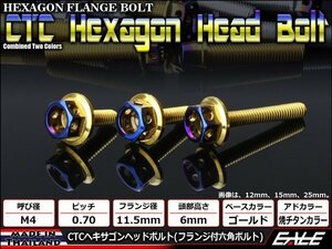 M4×20mm ステンレス 2色ヘキサゴンヘッドボルト 六角ボルト メーターやキャブなどに ゴールド/焼チタンカラー TB0775