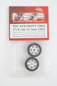 新品 NSR 1/32 RTR FRONT TIRES 27x8 only for 3mm AXLE タイヤ アルミホイール 9020 スロットカー