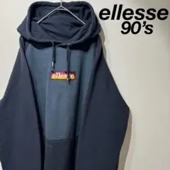 【希少】ellesse ボックスロゴ パーカー スウェット ネイビー XL