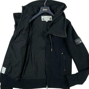 XL相当 DIESEL ディーゼル ニット パーカー ジップ ジャケット 肉厚 ブルゾン フード 【腕ロゴワッペン/レザー/羊革】 黒 大きい メンズ