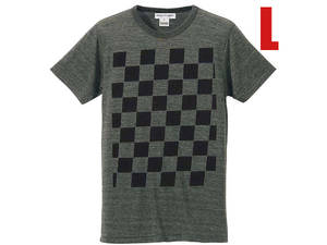 5°CHECKER 染込プリント Tシャツ CHARCOAL×BLACK L/英国車白黒市松模様カフェレーサーモッズアメリカンバイクオフロードアメカジライダー