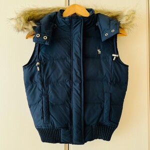 F9672cL Abercrombie&Fitch アバクロンビー&フィッチ サイズM ダウンベスト ファー付き ネイビー 紺色 レディース フード取り外し可能 防寒