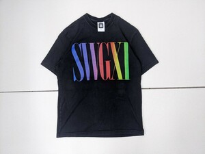 9．SWAGGER スワッガー グラデーション マルチカラーデザイン フェードブラック半袖Tシャツ メンズＬ 黒系x701