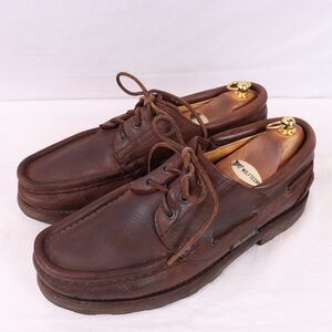 パラブーツ 10 /28.0cm 位 Paraboot モック デッキ ブラウン 茶 レザー フランス製 本革 メンズ 中古 古着 ds4044