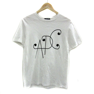 アーペーセー A.P.C. Tシャツ カットソー 半袖 ラウンドネック ロゴプリント 麻 リネン混 XS 白 ホワイト 黒 ブラック /YS28 メンズ