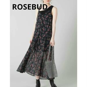 ROSE BUD　花柄ワンピース　キャミワンピース　黒ワンピース　ロング　マキシ