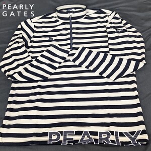 ★新品正規品 PEARLYGATES/パーリーゲイツ プレミアウォームボーダー柄 ハーフジップハイネックカットソー 5(L)