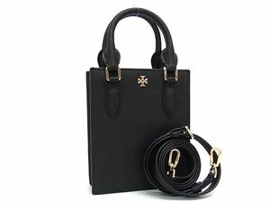 1円 ■極美品■ TORY BURCH トリーバーチ レザー 2WAY ハンドバッグ ショルダーバッグ ポシェット レディース ブラック系 FD0428