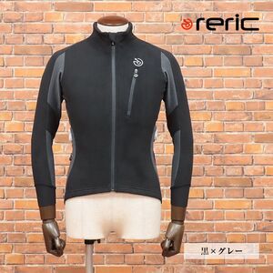 1円/秋冬/reric/XXLサイズ/フリース サイクルジャケット POLARTEC Windpro 防風 保温 撥水 通気性 ブルゾン 新品/黒×グレー/hf190/