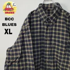 usa古着 BCCBLUES ネルシャツ　XL ネイビー　ベージュ　チェック