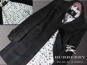 極上傑作！希少L！幻の裏地モノグラム！　ステンカラーコート　総裏地▼バーバリーブラックレーベル BURBERRY BLACK LABEL