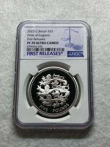 1円出品！売り切りです！2023年 英国 5ポンドプルーフ銀貨 プライド オブ イングランド PF70UCかつファーストリリース 最高鑑定品！