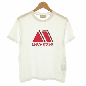 メゾンキツネ MAISON KITSUNE Tシャツ カットソー クルーネック 半袖 ロゴプリント S 白 ホワイト 赤 レッド /YT メンズ