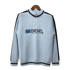 DIESEL ディーゼル ハーフジップ アクリル ニット セーター ロゴ ライトブルー (メンズ L相当) 中古 古着 Q7194