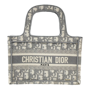 クリスチャン・ディオール Christian Dior ブックトート ミニ オブリーク キャンバス グレー×ホワイト ハンドバッグ レディース 中古