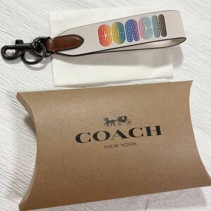 匿名配送 送料無料 未使用 COACH コーチ キーリング ループ キーフォブ レインボー レザー 革 ロゴ ギフトボックス付き ブランド