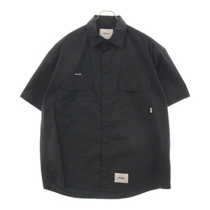 WTAPS ダブルタップス 22SS LADDER SS COPO BROADCLOTH COOLMAX ロゴ刺繍 コットン 半袖シャツ ブラック 221WVDT-SHM06