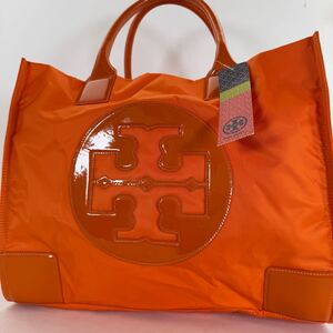 1円〜《 新品 タグ付き 》トリーバーチ TORY BURCH ナイロン 大容量 トートバッグ ハンドバッグ エナメル オレンジ レディース