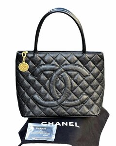 超美品◆本物シャネルCHANEL復刻トートデカココマークCOCOヴィンテージVintageキャビアスキンG金具黒金ブラックハンドバッグ