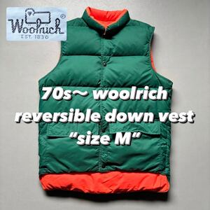 70s〜 woolrich reversible down vest “size M” 70年代 ウールリッチ リバーシブル ダウンベスト 緑 オレンジ ビンテージ