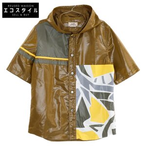 美品/ HERMES エルメス フード付 カラーブロック 半袖ボタンシャツ/ トップス 46 ブラウン メンズ