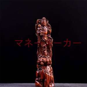 木彫りの仏像【慈母観音立像】柘植 古美色 観音菩薩像 彫刻 観世音菩薩 観音様 子安観音 子育て観音（高さ23cm×巾6cm×奥行6cm）