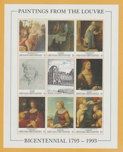 ●【外国切手・G グレナディーン】 絵画・ルーブル美術館200年　切手シート (