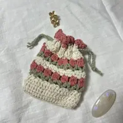 かぎ編み　巾着　チューリップ